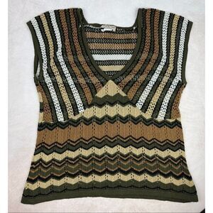 Vintage 1990s Y2K Knit Top Size Large MKM Designs Boho Striped